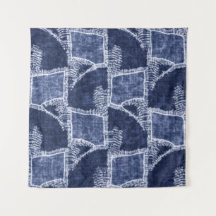 Indigo Patchwork：テクスチャチェックされたエレガンス タペストリー