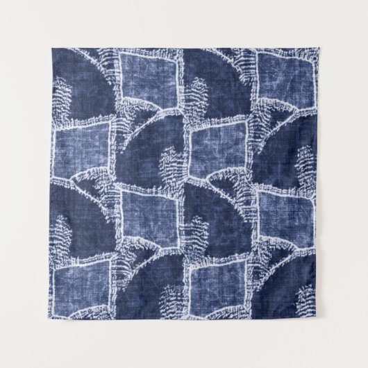 Indigo Patchwork:テクスチャチェックされたエレガンス タペストリー (正面)
