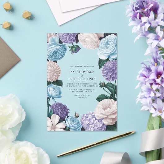 Indigo Petal, Blue Hydrangea & Frost Pearl Wedding アクリル招待状 (インサイチュ (ウェディング))