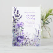 Indigo Purple Watercolor Rose Lavender Bloom 招待状 (スタンド正面)