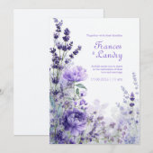 Indigo Purple Watercolor Rose Lavender Bloom 招待状 (正面/裏面)