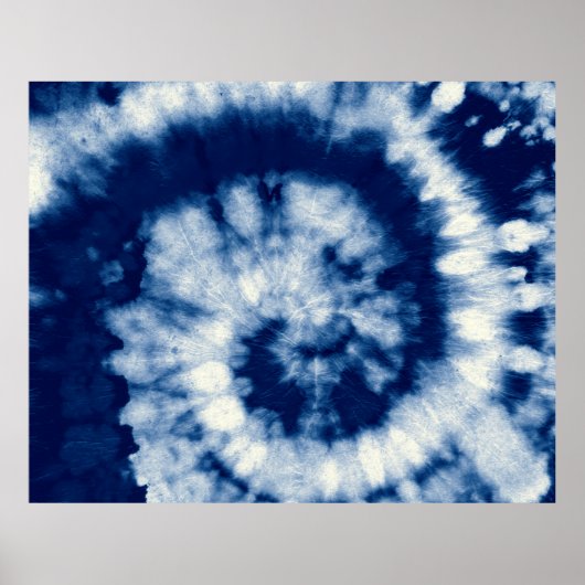 Indigo Round. Bohemian Tie Dye. Blue Roll Psychede ポスター (正面)