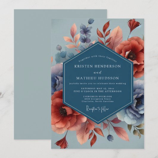 Indigo Rust Autumnal Wedding 招待状 (正面/裏面)