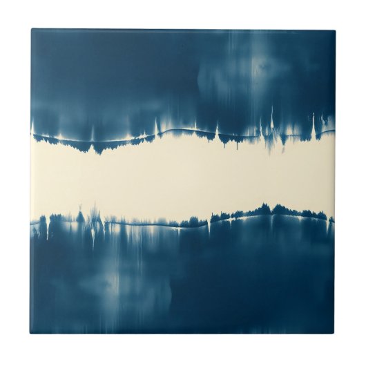 Indigo Shibori Abstract Modern Horizontal タイル (正面)