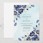 Indigo Shimmering Winter Wedding 招待状 (正面/裏面)