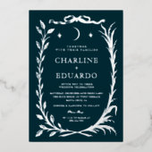 Indigo Silver  Ivy Ornament  Wedding  Invitation 箔招待状 (正面)
