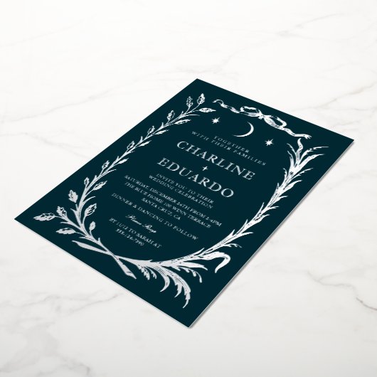 Indigo Silver  Ivy Ornament  Wedding  Invitation 箔招待状 (回転した状態)