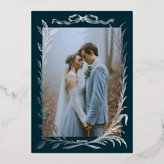 Indigo Silver  Ivy Ornament  Wedding  Invitation 箔招待状 (裏面)