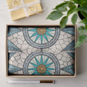 Indigo Teal Compass Mosaic – Stained Glass 薄葉紙 (ギフト)