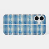 Indigo Tile & Plant Pattern Phone Case iPhone 16ケース (裏面横)