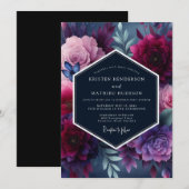 Indigo Vibrant Floral Wedding 招待状 (正面/裏面)