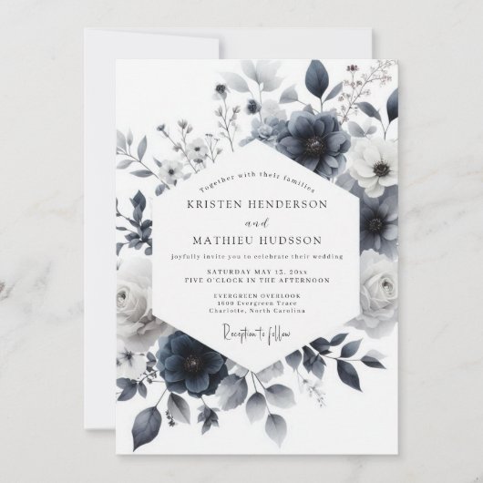 Indigo Wash Botanical Wedding 招待状 (正面)