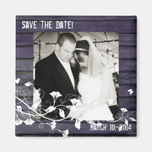 Indigo Wood Photo Save the Date Magnet マグネット (正面)