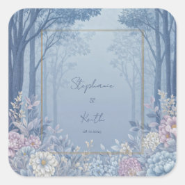 Indigo Woodland Lavender Peony Gold Frame Wedding スクエアシール