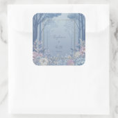 Indigo Woodland Lavender Peony Gold Frame Wedding スクエアシール (バッグ)