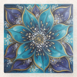 IndigoTealFloralMandala  ガラスコースター