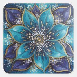 IndigoTealFloralMandala  スクエアシール