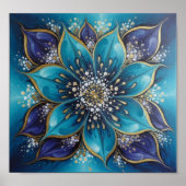 IndigoTealFloralMandala ポスター (正面)