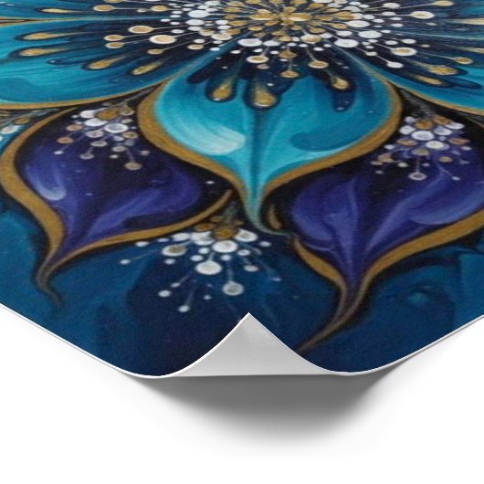 IndigoTealFloralMandala ポスター (角)