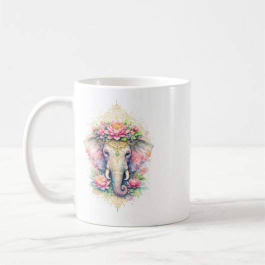 Indischer Frühling - Elefant mit Blumen コーヒーマグカップ (左)