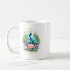 Indischer Frühling - Pfau mit Lotus コーヒーマグカップ