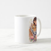 Indischer Frühling - Porträt Frau mit Tiger コーヒーマグカップ (正面右)