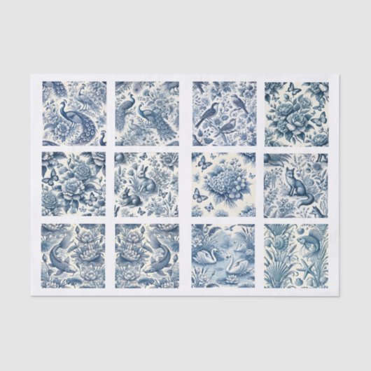 Individual Blue Chinoiserie Inspired Decoupage 薄葉紙 (正面)