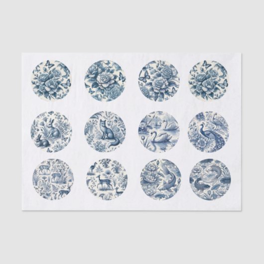 Individual Blue Chinoiserie Inspired Decoupage 薄葉紙 (正面)