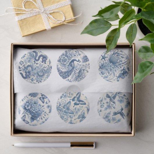 Individual Blue Chinoiserie Inspired Decoupage 薄葉紙 (ギフト)
