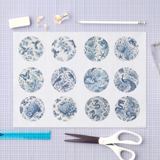 Individual Blue Chinoiserie Inspired Decoupage 薄葉紙 (クラフト)