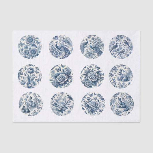 Individual Blue Chinoiserie Inspired Decoupage 薄葉紙 (正面)