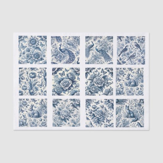 Individual Blue Chinoiserie Inspired Decoupage 薄葉紙 (正面)