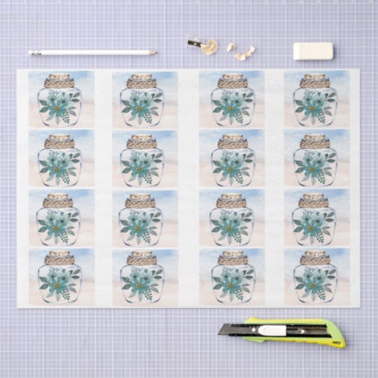 Individual Coastal Florals in a Jar Decoupage  薄葉紙 (クラフト)