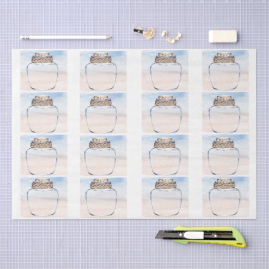 Individual Jars & Coastal Background Decoupage  薄葉紙 (クラフト)