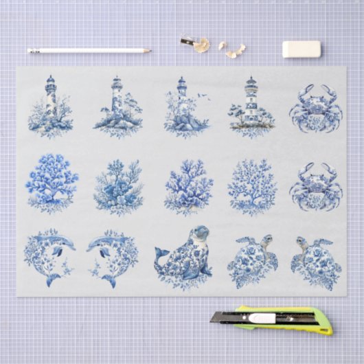 Individual Vintage Inspired Blue White Delft 薄葉紙 (クラフト)