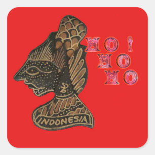 Indonesiシャドウパペットホホホデザインオンレッドキャンバス スクエアシール