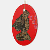 Indonesiシャドウパペットホホホデザインオンレッドキャンバス セラミックオーナメント (左)