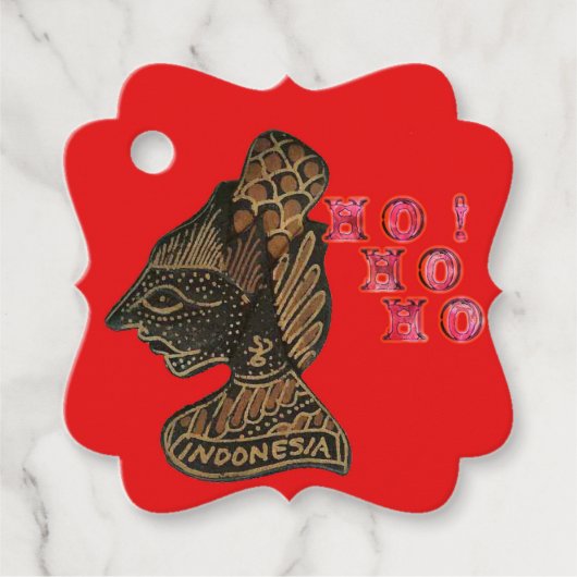Indonesiシャドウパペットホホホデザインオンレッドキャンバス フェイバータグ (正面)