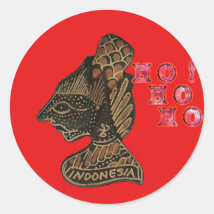 Indonesiシャドウパペットホホホデザインオンレッドキャンバス ラウンドシール