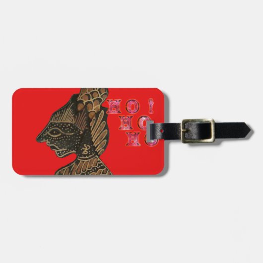 Indonesiシャドウパペットホホホデザインオンレッドキャンバス ラゲッジタグ (正面横)