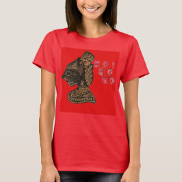 Indonesiシャドウパペットホホホデザインオンレッドキャンバス Tシャツ