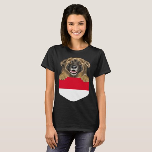 Indonesia Flag Leonberger Dog In Pocket Tシャツ (正面フル)