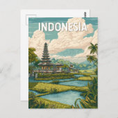 Indonesia Illustration Travel Art Vintage ポストカード (正面/裏面)