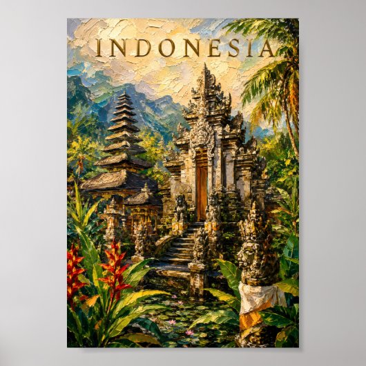 Indonesia: Sunny Tropical Bali Temple Art Souvenir ポスター (正面)