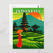 Indonesia Sunset Temple and Rice Terraces ポストカード (正面/裏面)
