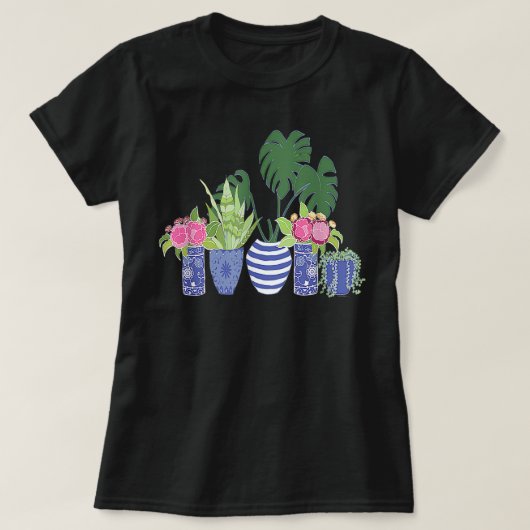 Indoor Plants Monstera Snake Plant Chinoiserie Pot Tシャツ (デザイン正面)