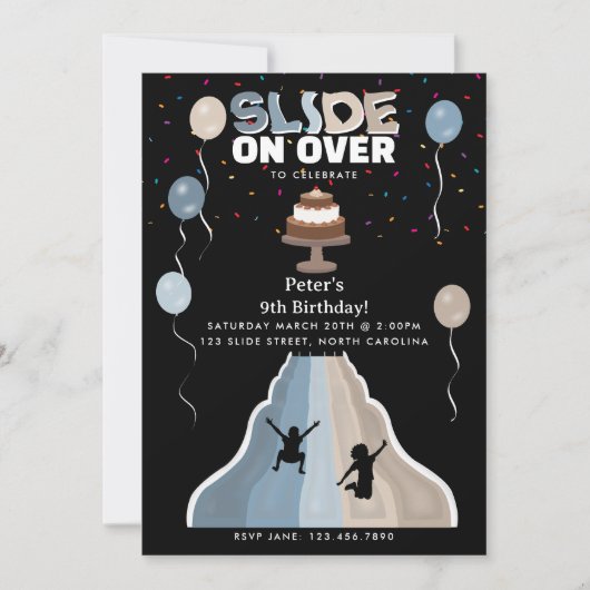 Indoor Slide Park Boys Playground Birthday Party 招待状 (正面)