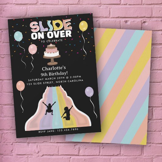 Indoor Slide Park Girls Playground Birthday Party 招待状