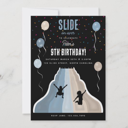 Indoor Slide Park Playground Boys Birthday Party 招待状 (正面)