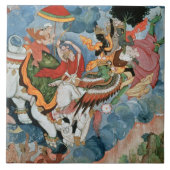 Indra、c.1590のKrishnaの戦闘 タイル (正面)